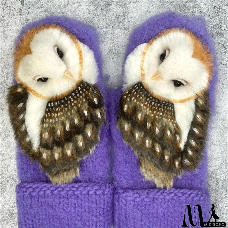 MidiSono - Super Cute 3D Owl Knitted Wool Warm Nordic Mittens for Women