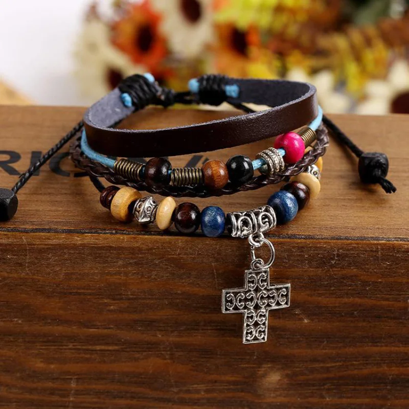 Vintage cross pendant cowhide ethnic style bracelet Sold Out