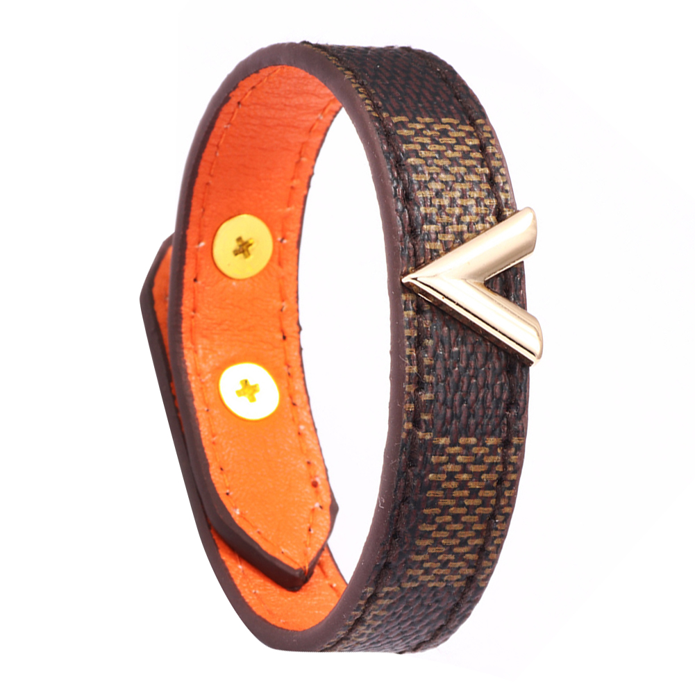 

Fashion Plaid Bracelet Pu Leather Wide Strap Buckle Circle Bangle Jewelry, Brown, 501 Original