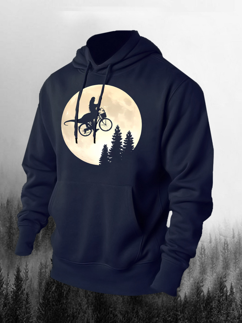 T-rex Cycling Moon Bike Printed Men's Hoodie