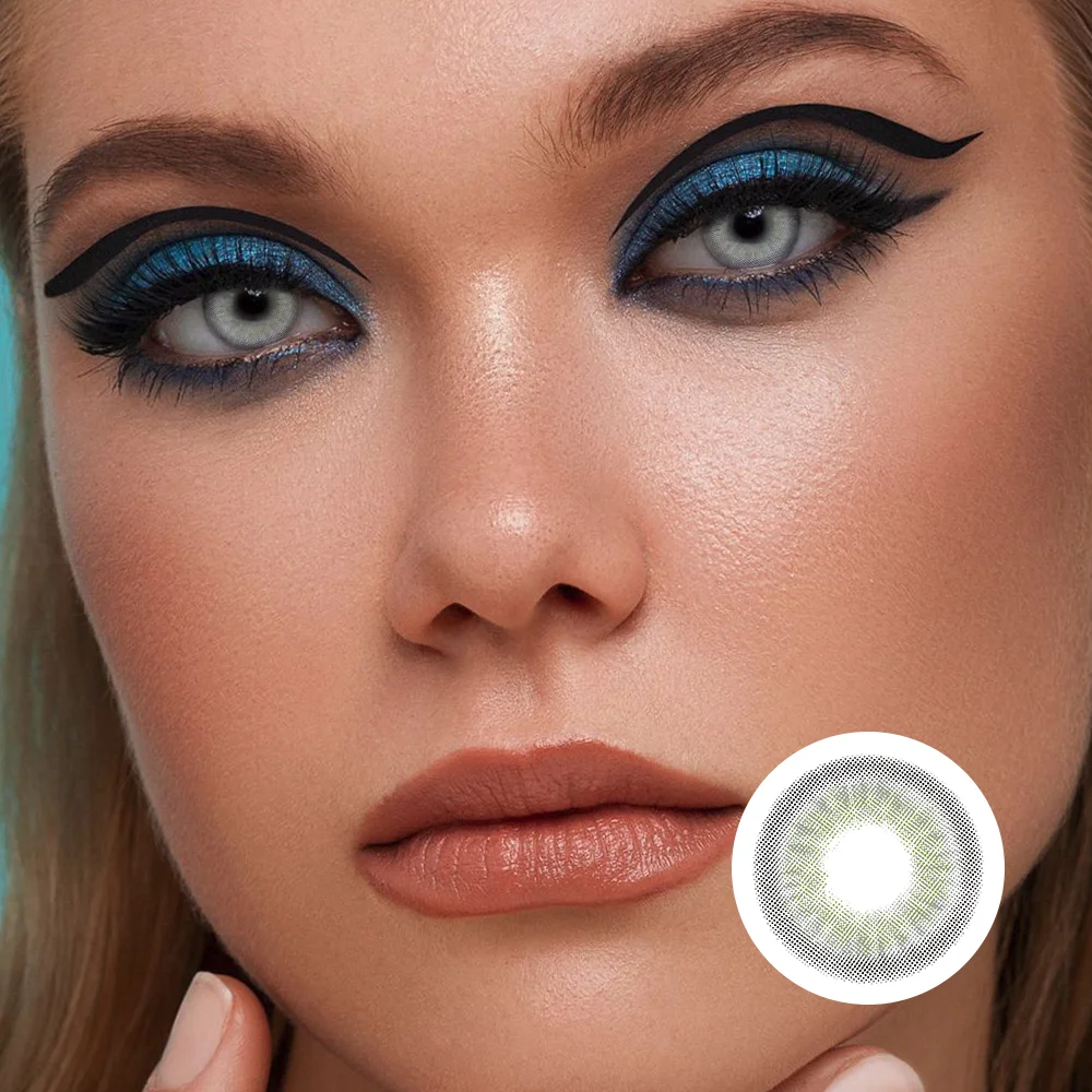 NEBULALENS Green Peach-Gray Yearly Prescription Colored Contact Lenses NEBULALENS