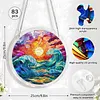 (18.5cm)DIY Acrylic Jigsaw Puzzle Window Hanging with Hanging Chain DIY Stained Glass Decoration Round Window Puzzle Decor for DIY Craft Project (Stained Glass Sea Wave)