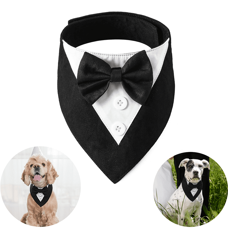 Dog Tuxedo,Formal Dog Wedding Bandana Dog Collar with Bow Tie Dog Birthday Costume Adjustable Pet Party Tux Dog Wedding Attire,Dog Valentines Outfit Cosplay for Small Medium Large Pets Black
