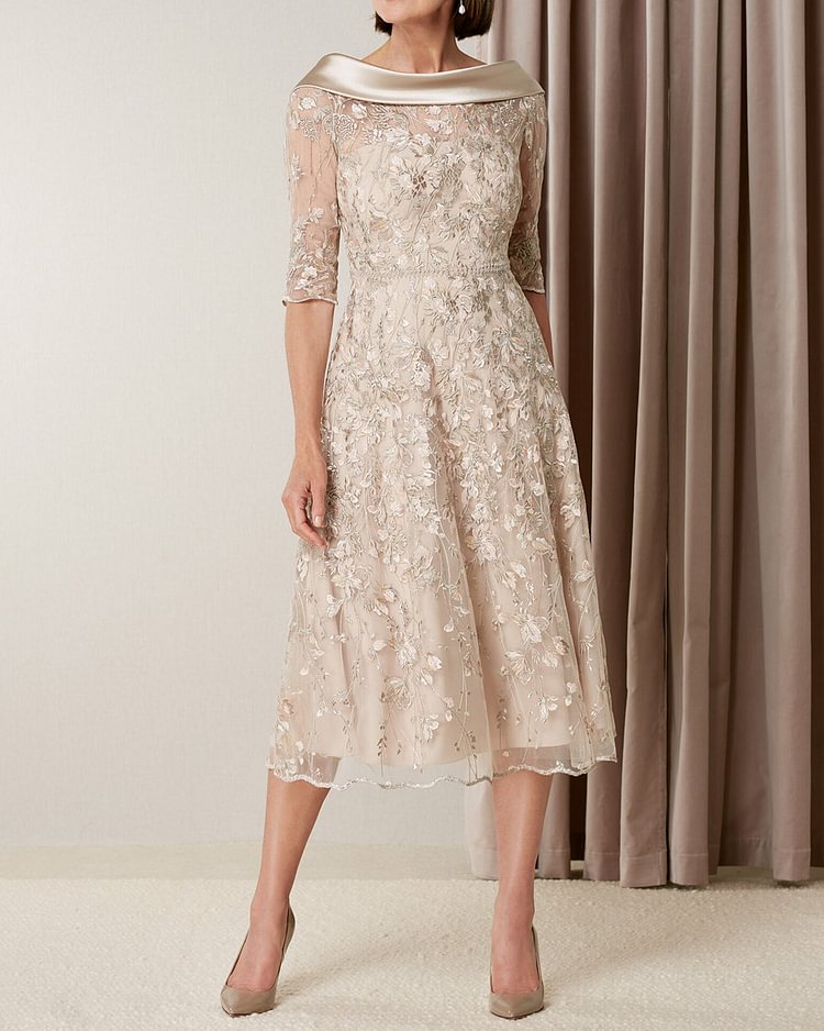 Elegant floral lace midi dress