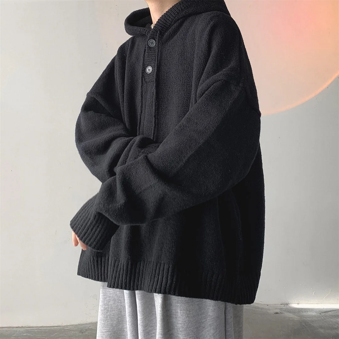 Inongge Winter Hooded Sweater Men Warm Fashion Casual Knit Pullover Men Korean Grey Black Loose Long Sleeve Sweater Mens Jumper Clothes