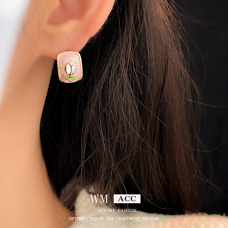 Versatile Flower Geometric Alloy Oil Dripping Earrings