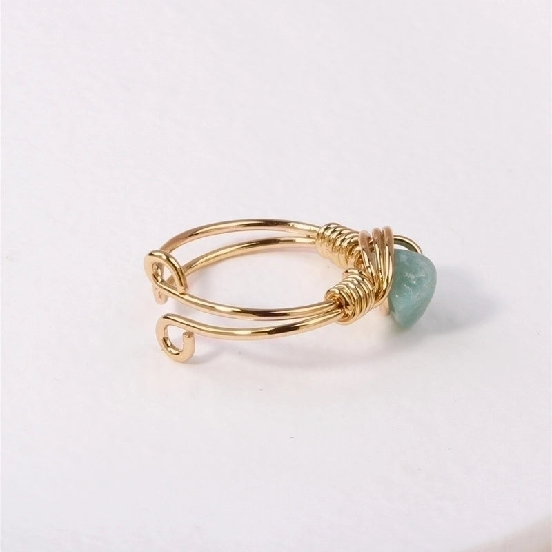 Ethnic Style Geometric Natural Stone Metal Plating Open Ring