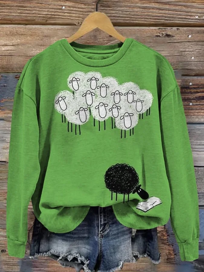 Women's Animal Sheep Print Long Sleeve Sweatshirt