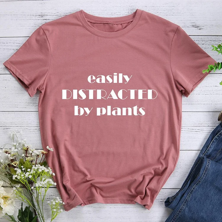 Easily Distracted By Plants Round Neck T-shirt