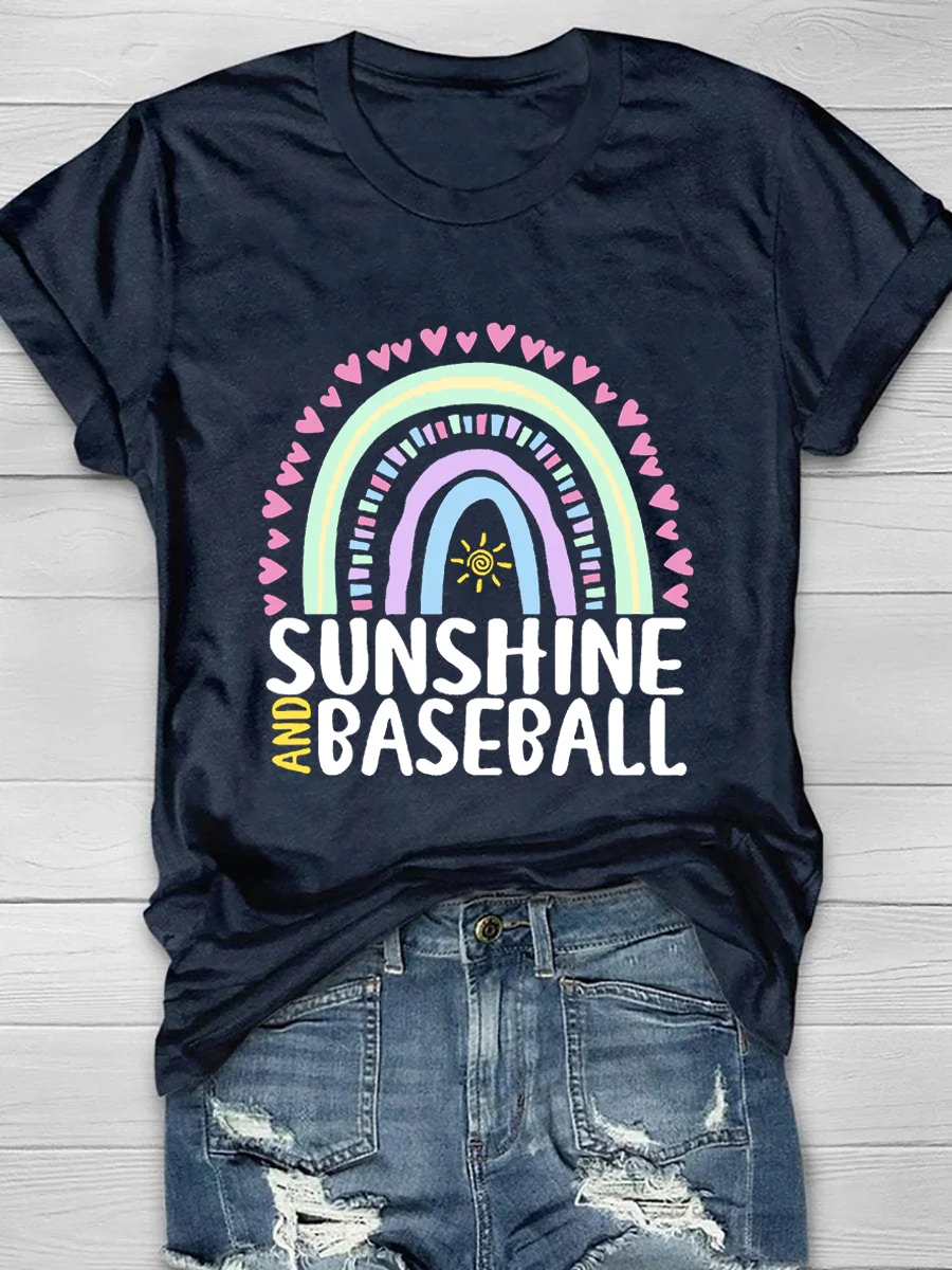 Sunshine And Baseball Cute Rainbow Short Sleeve T-Shirt