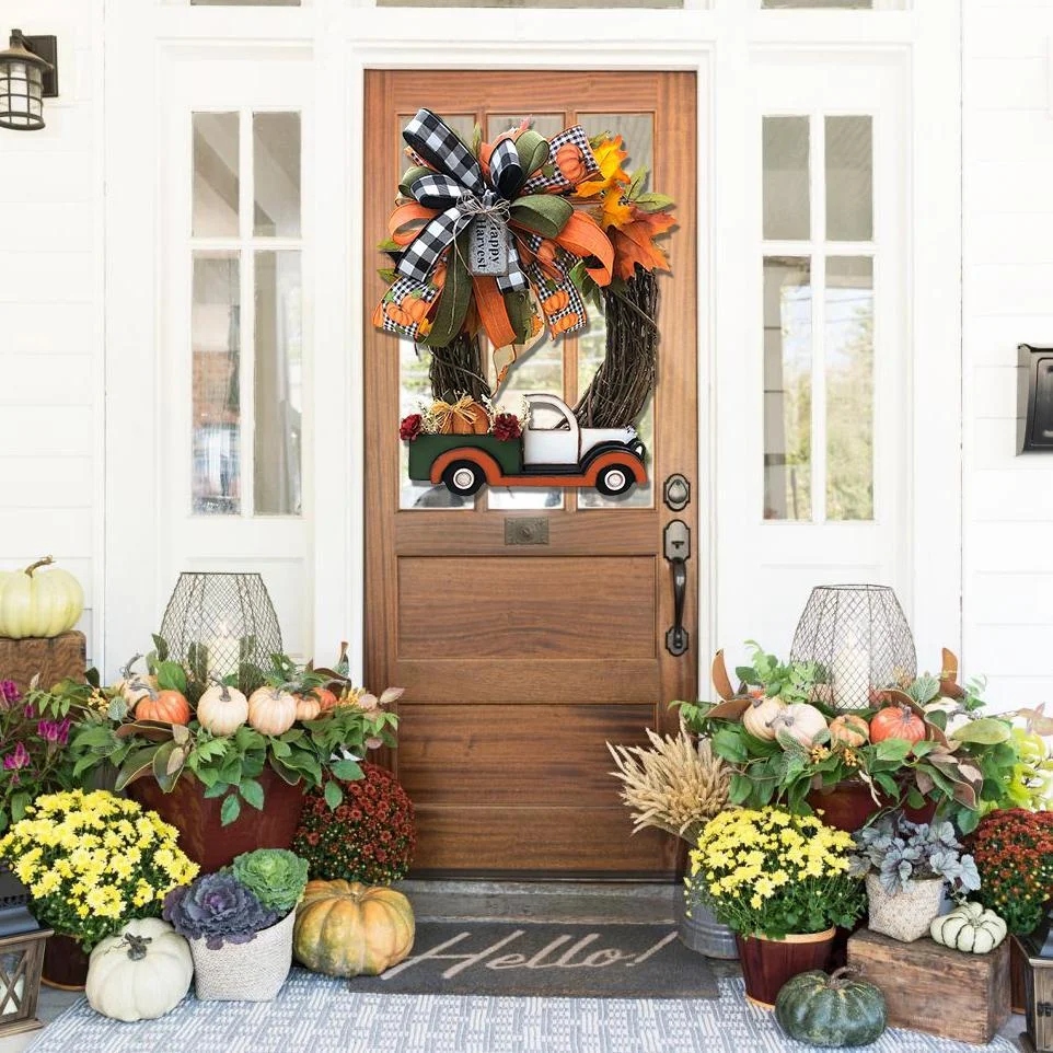 Farmhouse Pumpkin Truck Wreath-Autumn Nature Decoration