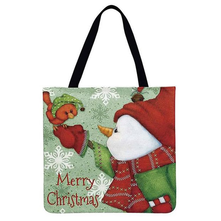 【ONLY 2pcs Left】Linen Tote Bag - Christmas Cartoon Snowman And Santa
