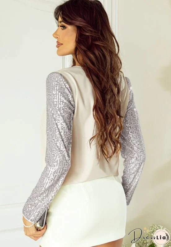 Sequin V-Neck Long Sleeve Blouse