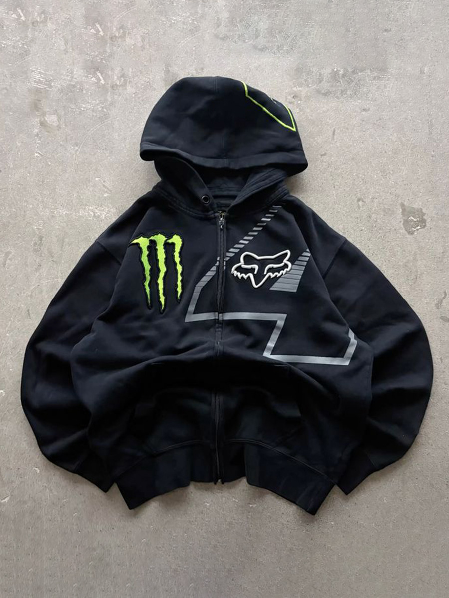 "Monster" Black Zip-Up Hoodie