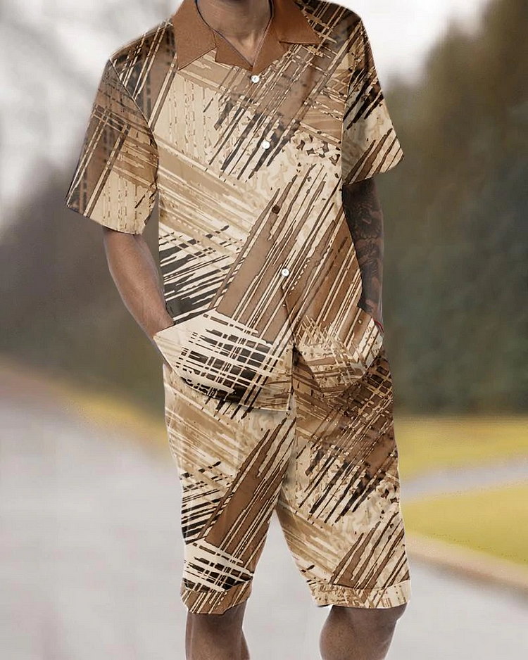Two Piece Short Sleeve Print Walking Suit Set With Shorts