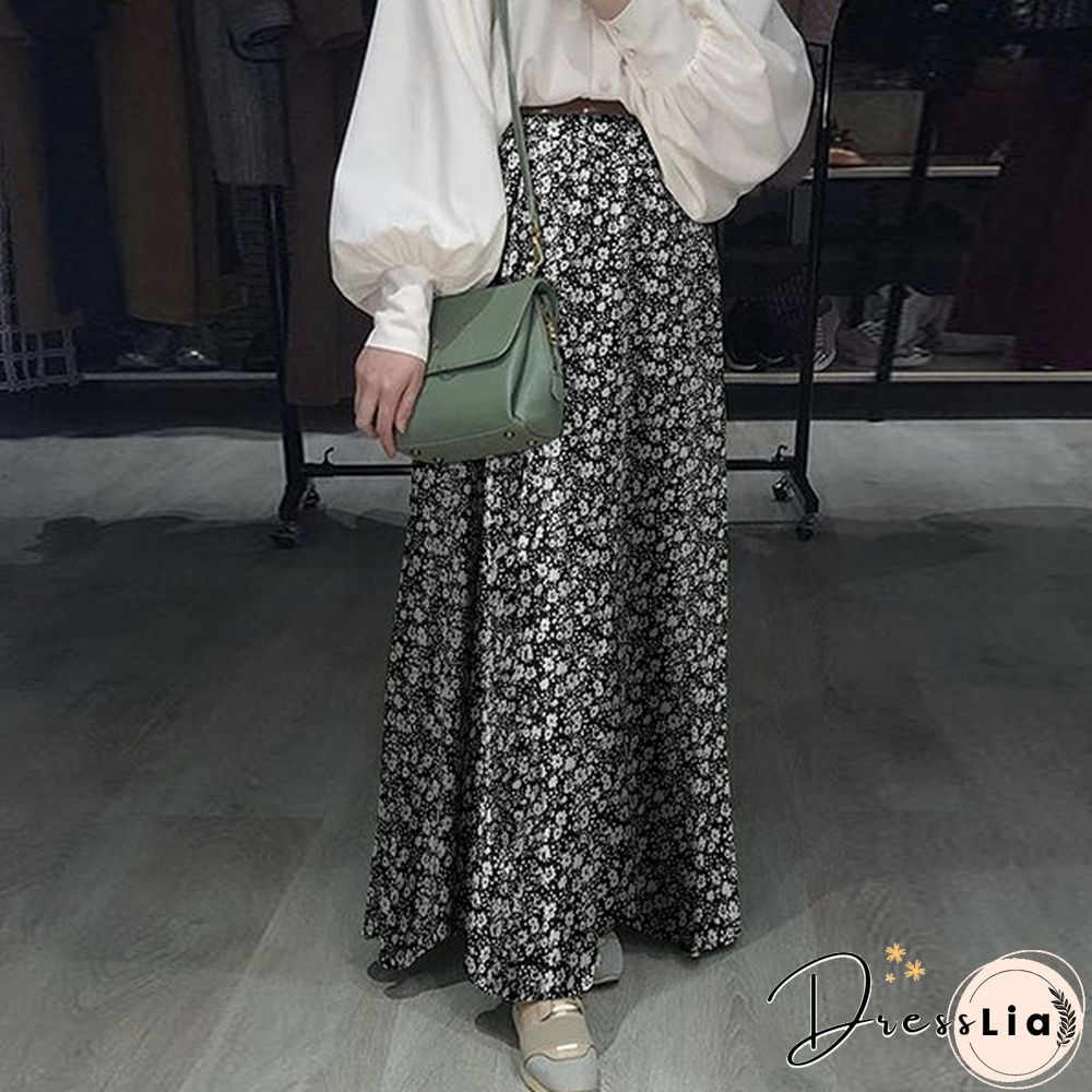 Women Elegant Floral Skirt A-Line Holiday Casual Loose Long Skirts