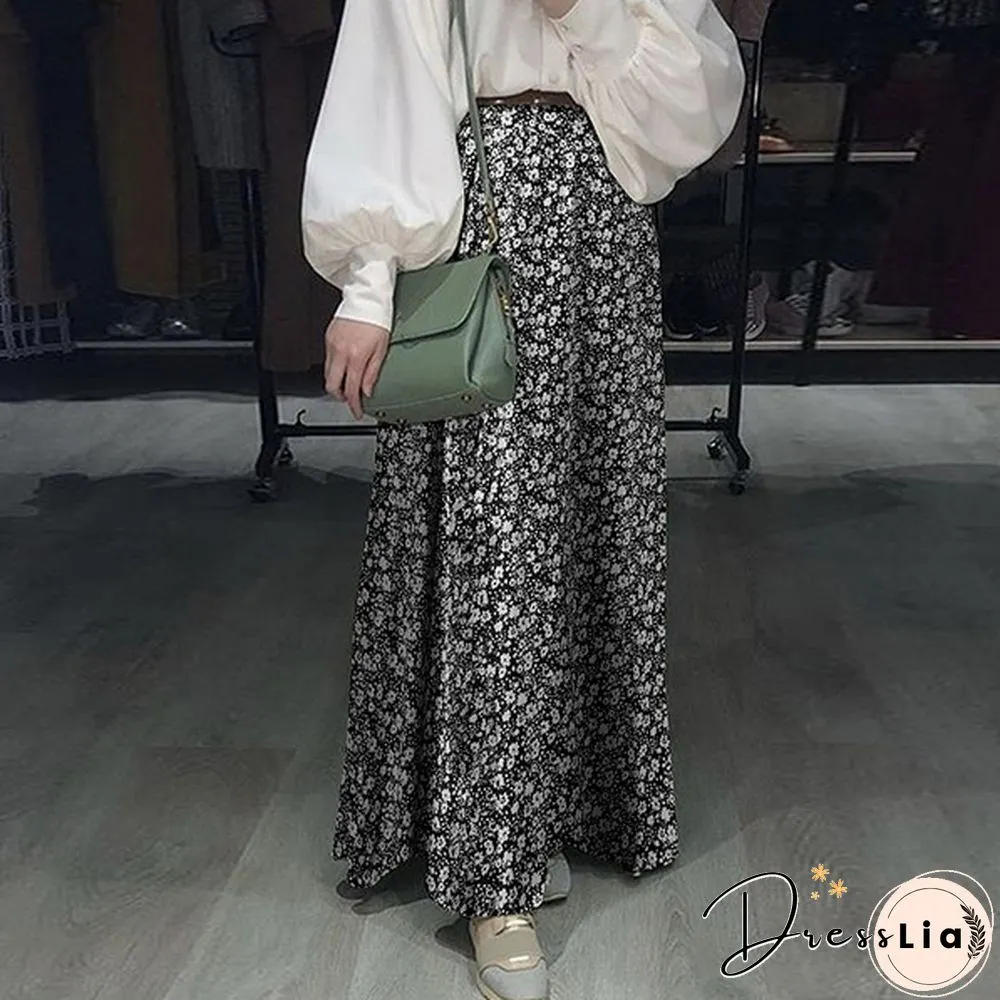 Women Elegant Floral Skirt A-Line Holiday Casual Loose Long Skirts
