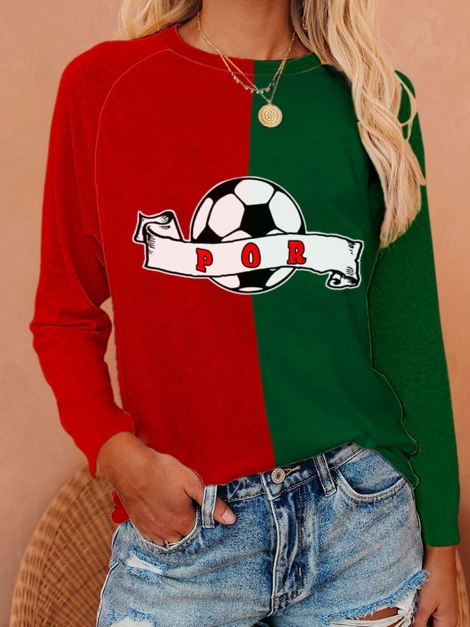 Women's Portugal National Football Team Casual Long Sleeve T-Shirt