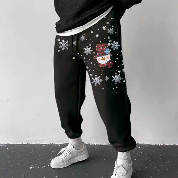 BrosWear Christmas Snowman Cartoon Print Casual Sweatpants