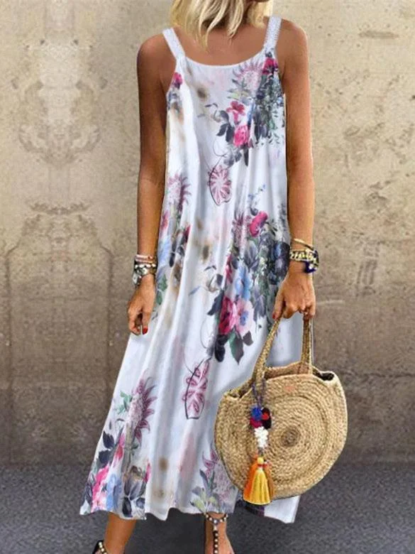 Women Sleeveless Scoop Neck Floral Printed Printed Maxi Dress