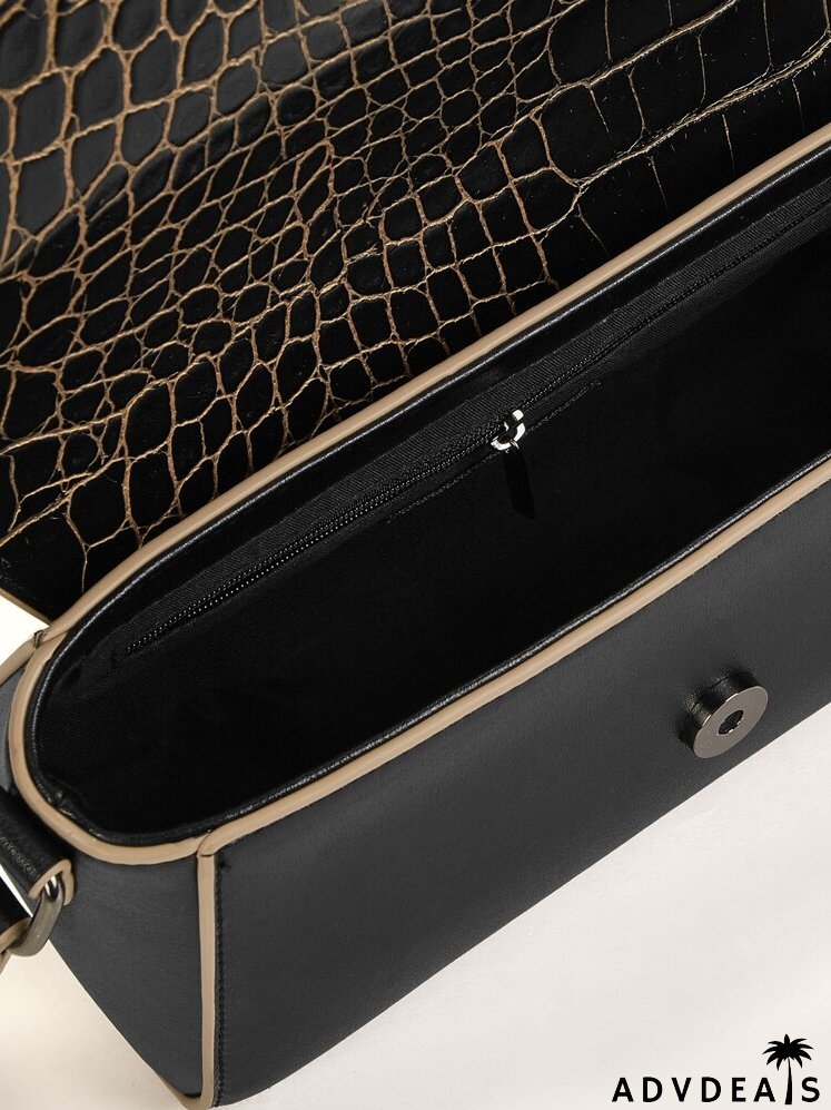 Croc Embossed Flap Crossbody Bag