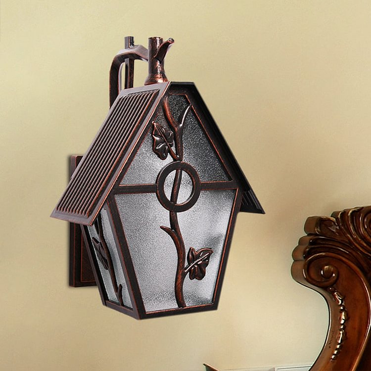 Countryside House Sconce Lighting 1 Bulb Seeded Glass Wall Mounted Lamp Fixture in Copper