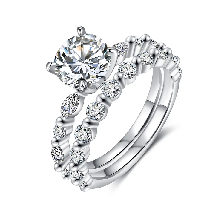 Round Cut Moissanite Diamond Ring Engagement Ring Set