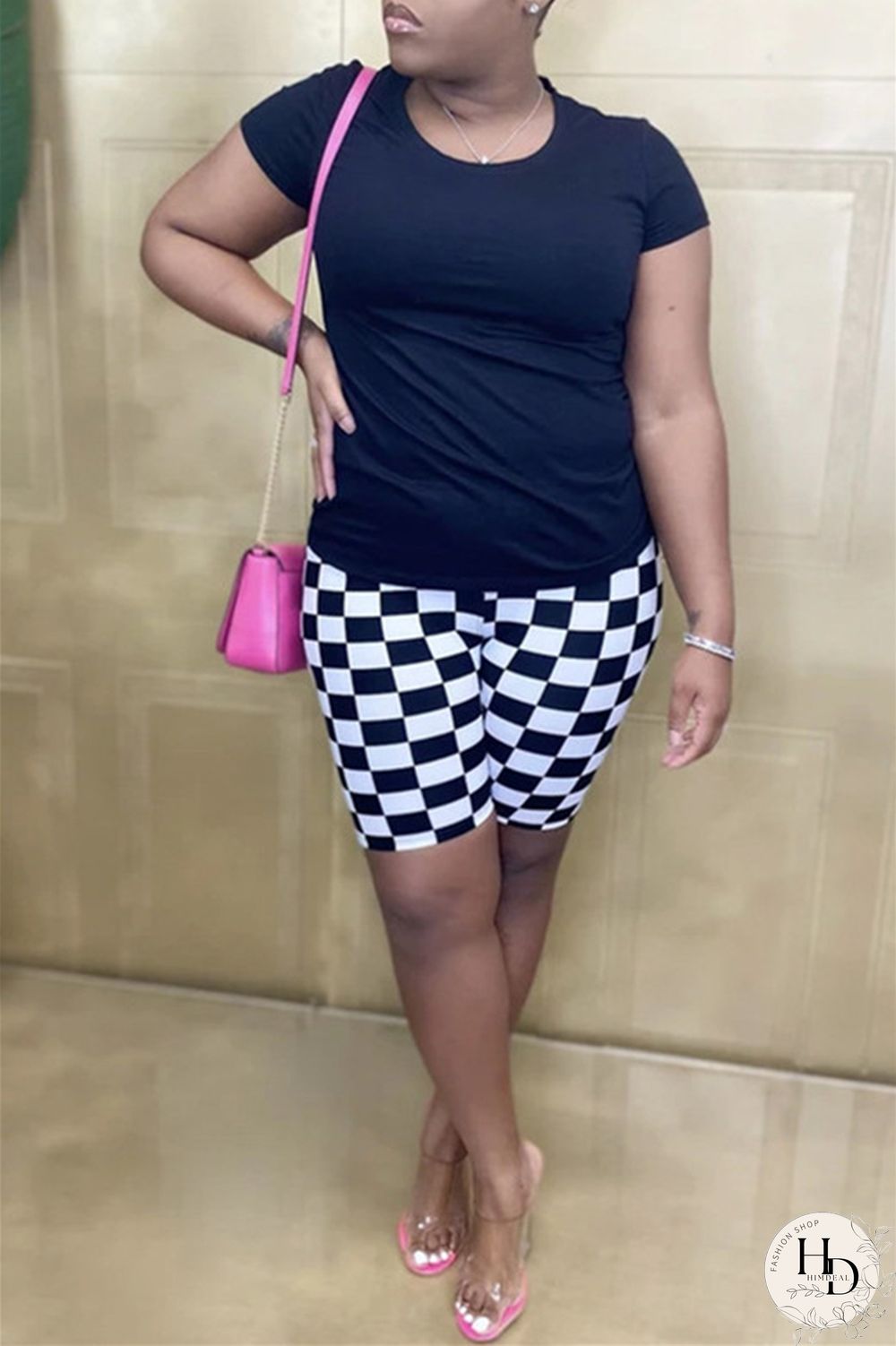 Black Purple Fashion Casual Print Basic Asymmetrical Regular High Waist Shorts