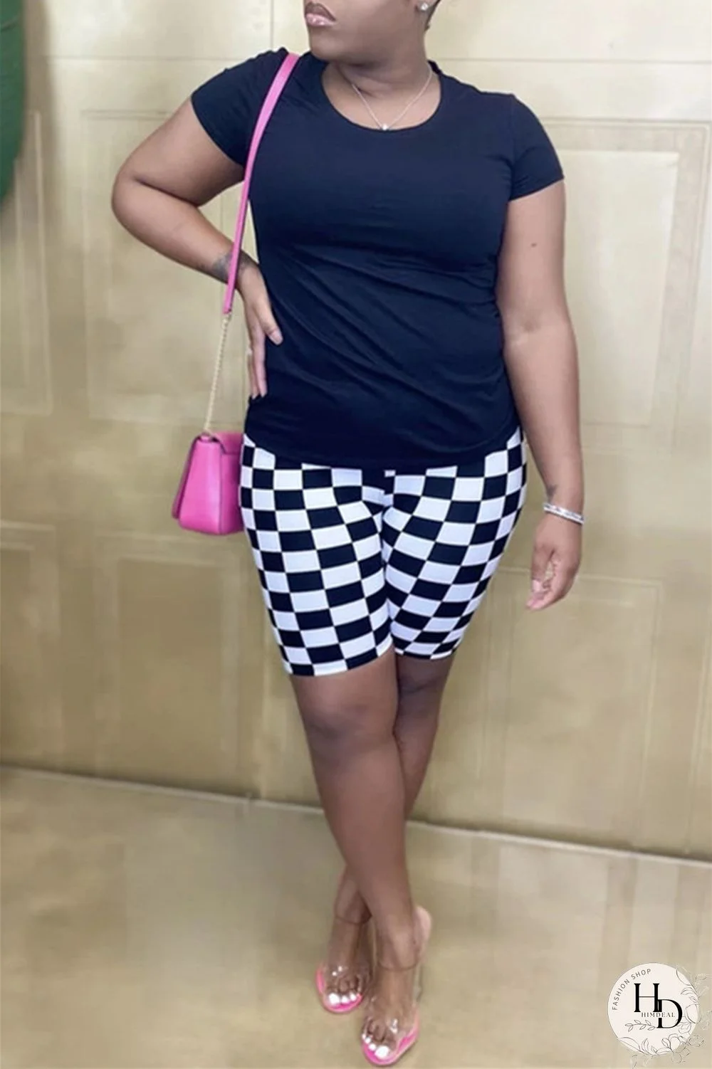 Black Purple Fashion Casual Print Basic Asymmetrical Regular High Waist Shorts