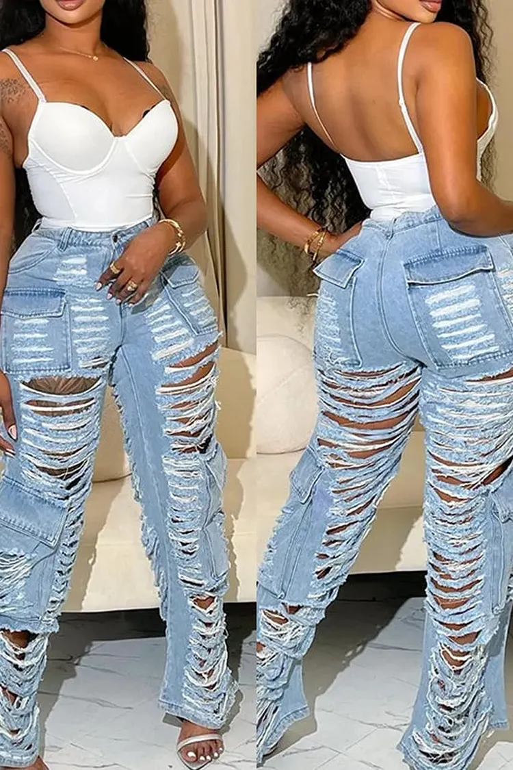 Ladies' Street Solid Color Bandage Seam High Waist Regular Jeans