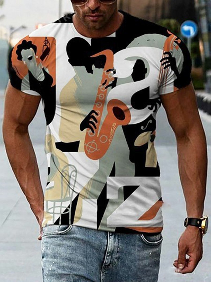 Men's graffiti printed T-shirt-01