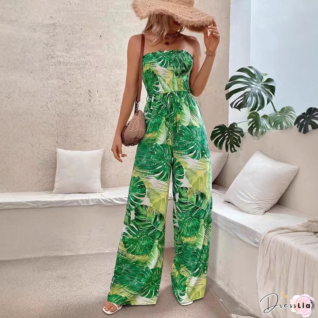 Floral Print Ruffle Bottom Jumpsuit