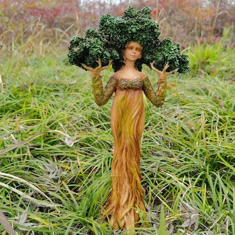 Resin Dryad Statue Hand Painted with Wood Finish