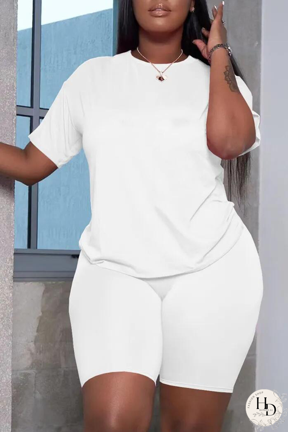 Milky Casual Solid Patchwork O Neck Short Sleeve Two Pieces