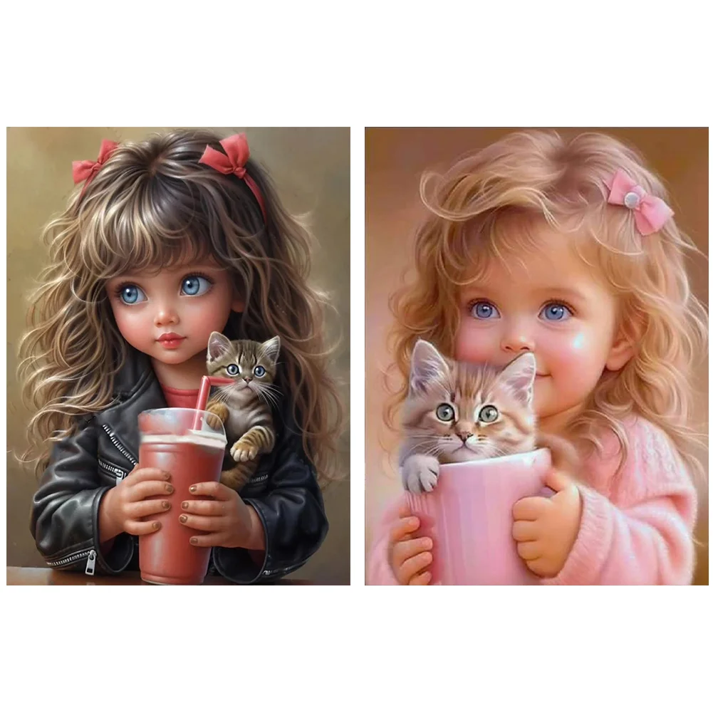 2pcs Diamond Painting - Full Round Drill - Cute Big Eyes Girl(Canvas|30*40cm)