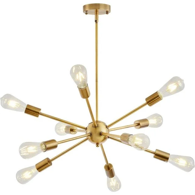 Sputnik Chandeliers Brass Modern Pendant Lamps Antique Gold Industrial Stair Lighting Fixtures 10 Arms Brushed Nickel Black Tube