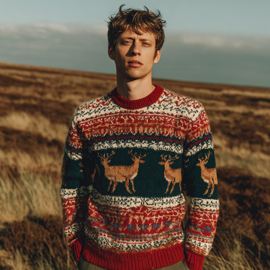 Christmas Vintage Print Men's Knitted Sweater elevenforest