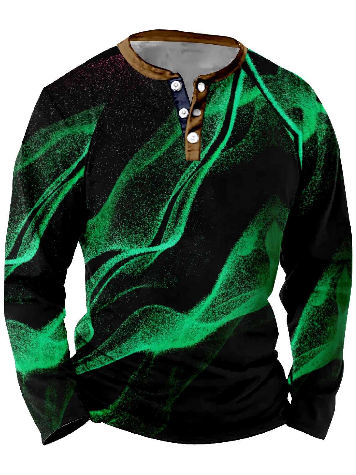 Men's Sparkling Wave Waffle Button Polo Long Sleeve T-Shirt PLUSCLOTHESMAN