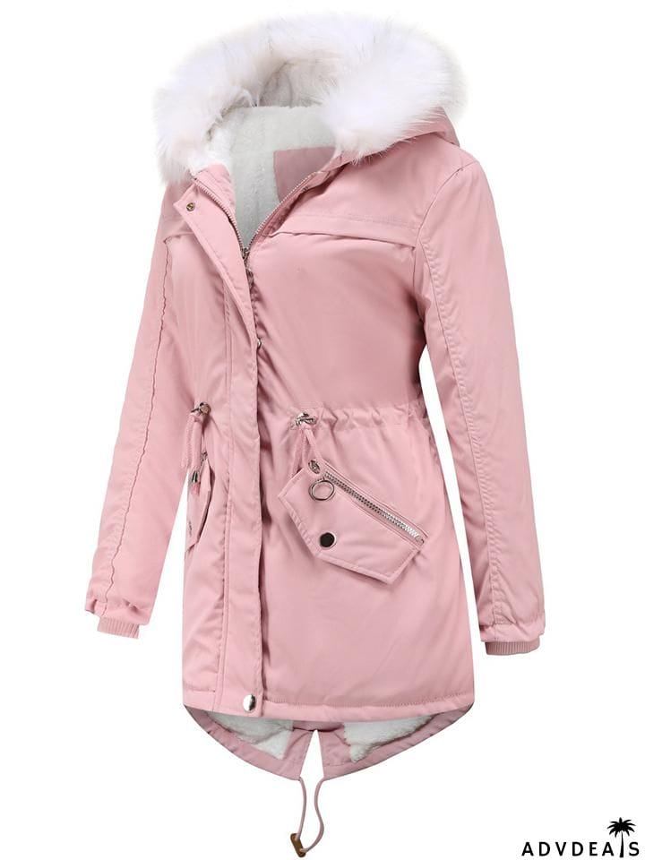 Women's Winter Solid Color Hooded Thermal Coats