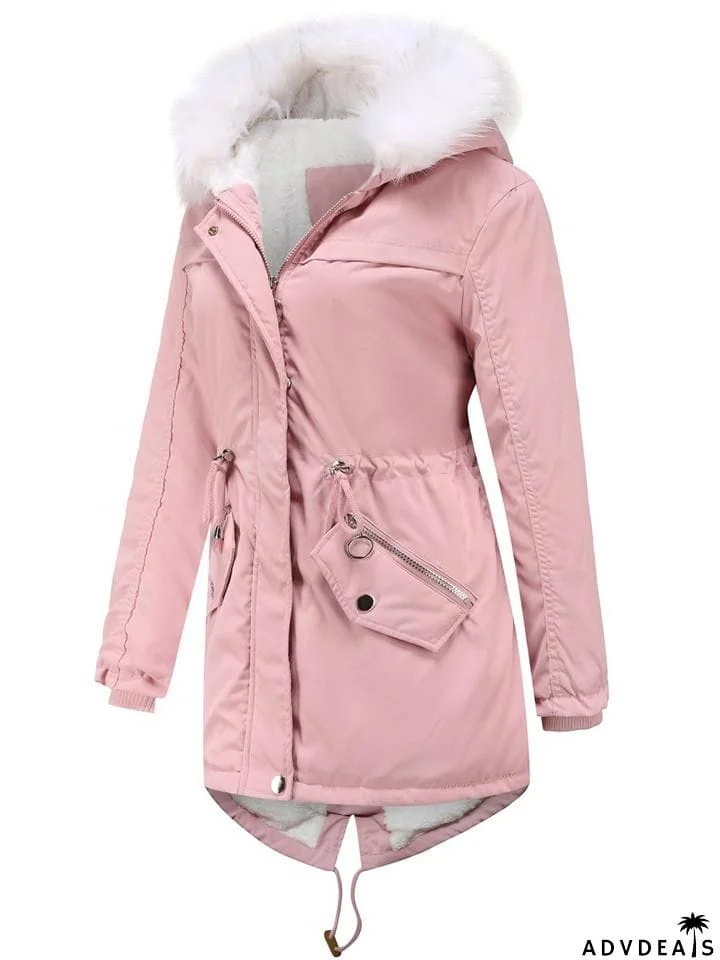 Women's Winter Solid Color Hooded Thermal Coats