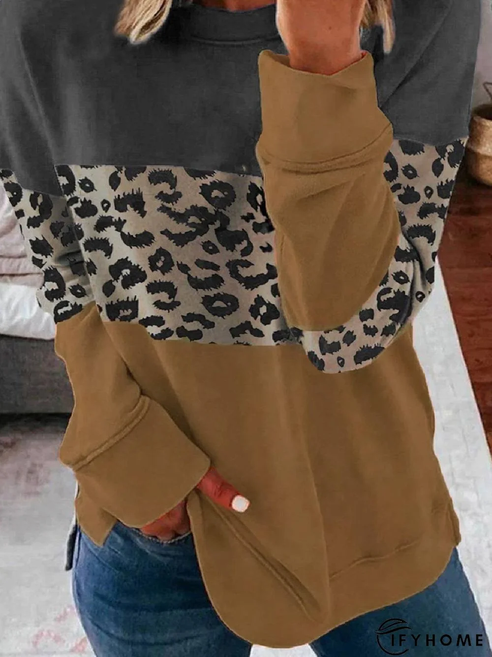 Simple Crew Neck Floral-Print Long Sleeve Sweatshirt | IFYHOME