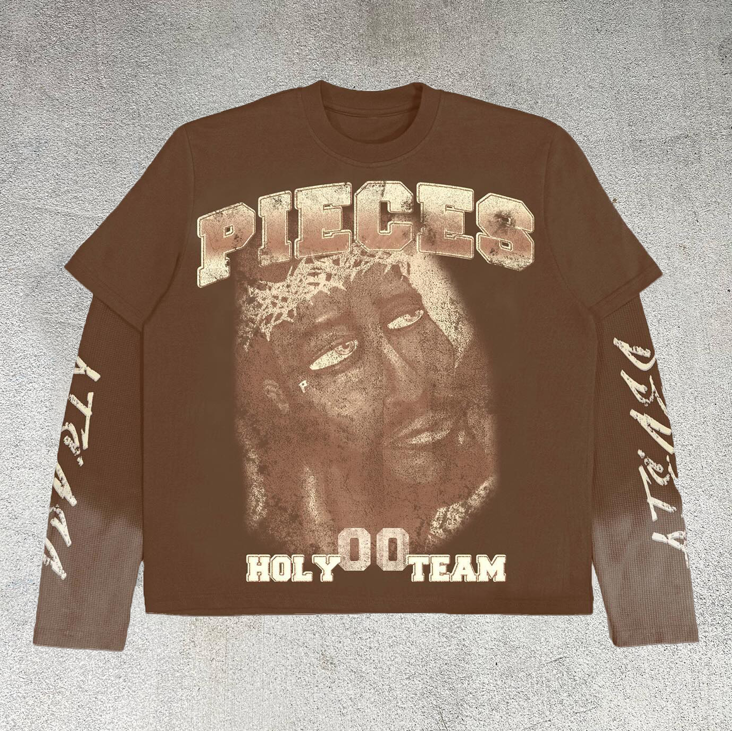 Retro gradient letter print fake two-piece sweatshirt