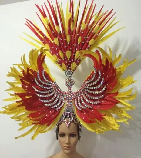 VCshoes St. Patrick's Day Samba Dance Carnival National Day Costumes Headpieces With Diamond Feather Headdress