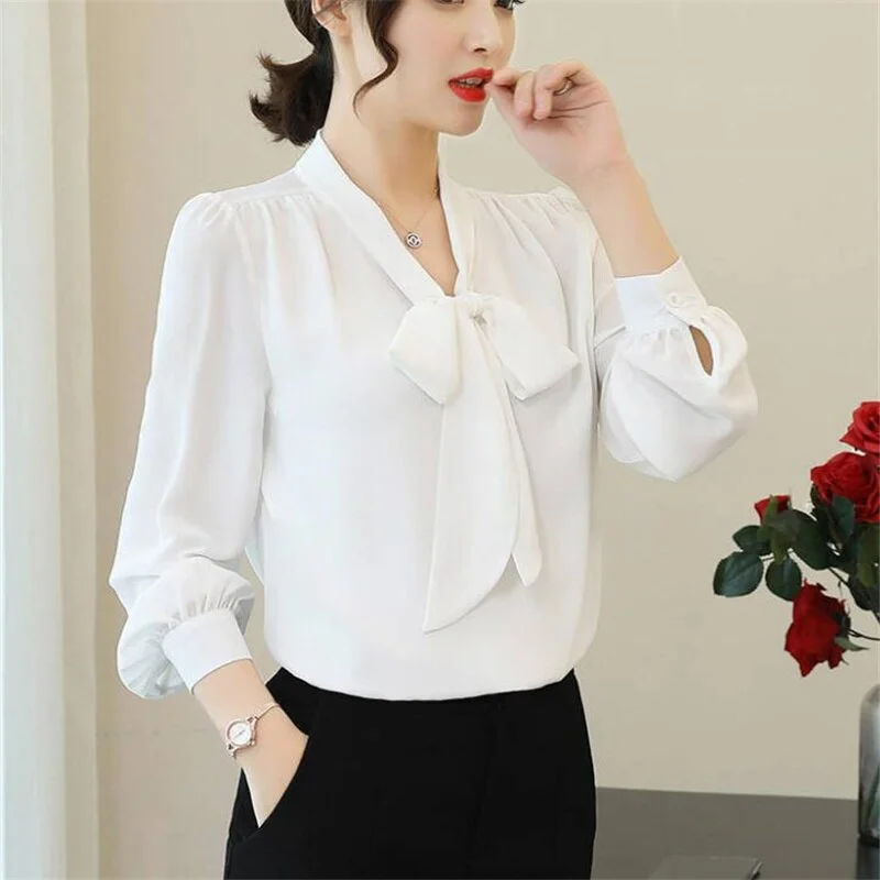 Autumn Long Sleeve Chiffon Blouse Shirt Women Blouse Tops Women Blusas Women Blusas Mujer De Moda Bowknot Loose Female Pullover Case Refresh