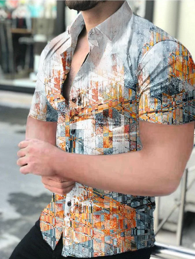 Men's Casual Printed Short-Sleeved Shirt08