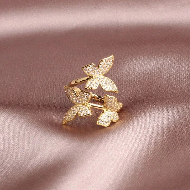 Whimsical Zircon Adorned Butterfly Adjustable Rings Collection