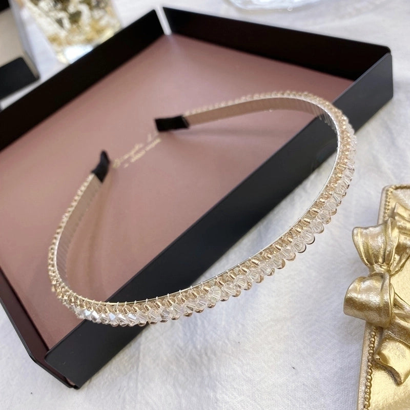 South Korea’s New Crystal Full Diamond Headband Summer Simple Hair Hole Steel Ring Thin Edge Headband