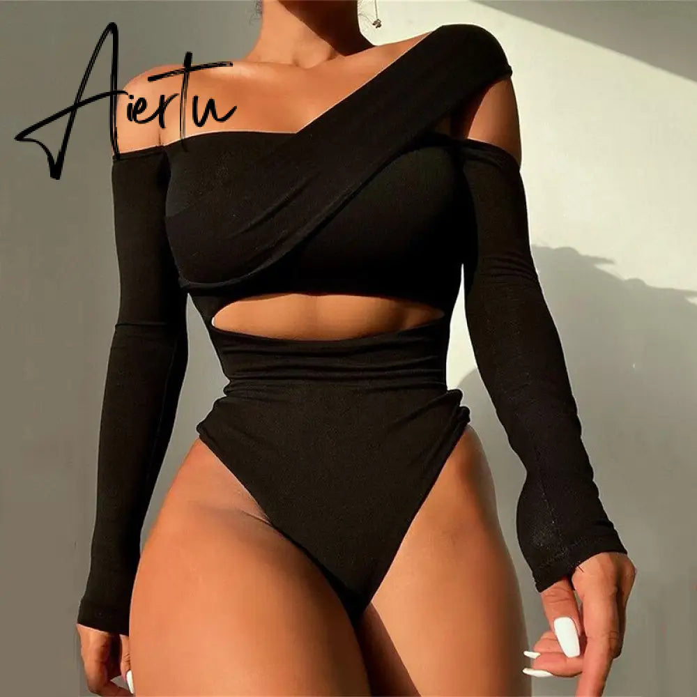 Aiertu Women Jumpsuit Fashion Sexy Hollow Out Long Sleeve Bodysuit Fall Clothes for Women Bandage Party Club Wear Outfits Aiertu