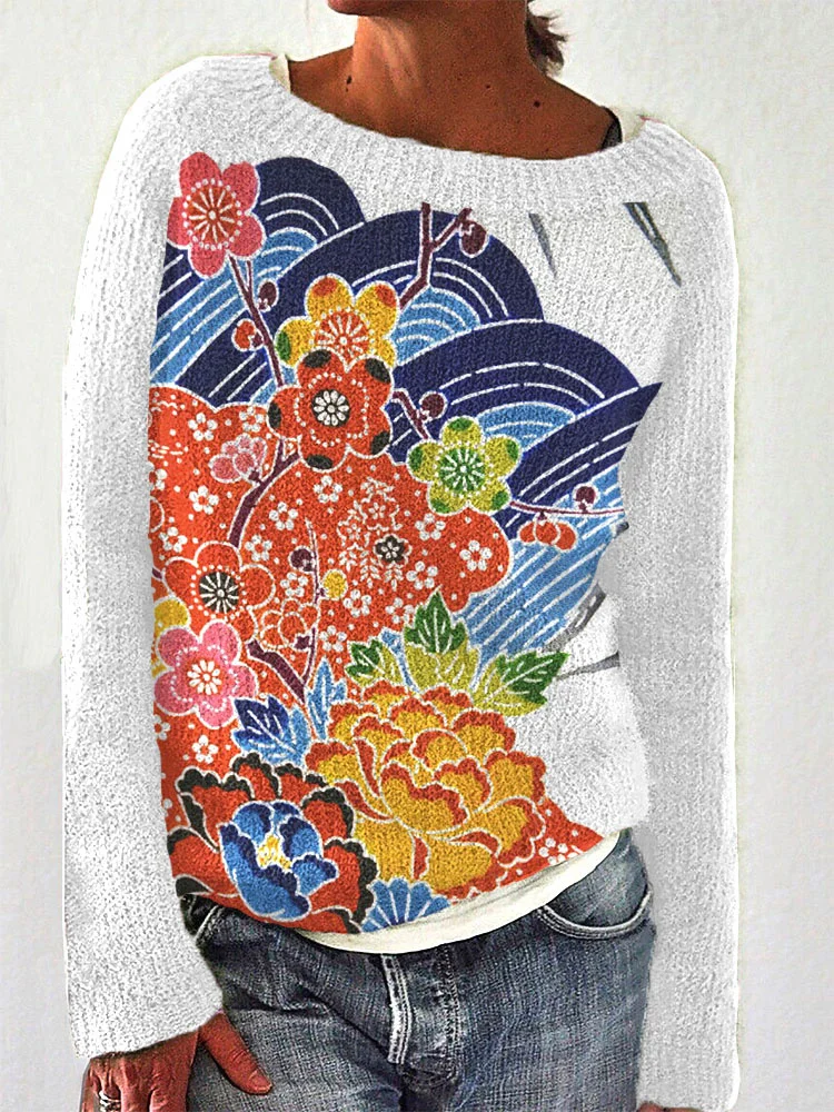 Japanese Traditional Art Print Casual Comfortable Sweater