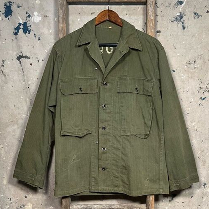 Men's Olive Green Cotton Single Breasted Jacket